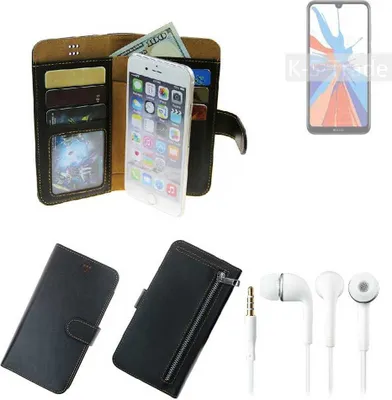 Produktbild von TOP SET Handy Hülle Schutz Hülle kompatibel mit Huawei Y7 2019  schwarz aus Kunstleder + Kopfhörer Smartphone Tasche vollwertige Geldbörse