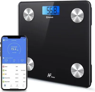 Imagen del producto de Báscula digital - Medición de grasa corporal - Báscula con Bluetooth - Aplicación para iOS y Android - Inalámbrica - Peso corporal, grasa corporal, IMC, agua, masa muscular - Báscula digital para personas - Aplicación para el análisis del peso corporal