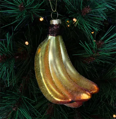 Produktbild von Christbaumschmuck Glas 11cm Bananenbund Figur Gelb