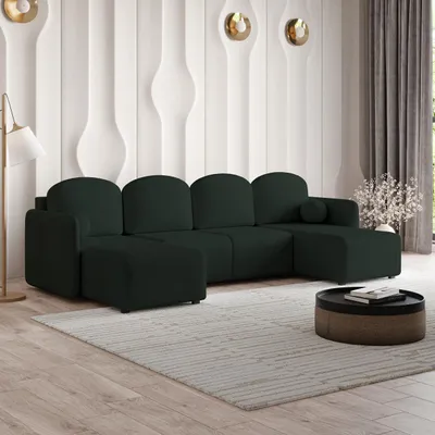 Produktbild von Masseno Ecksofa NUBERO mit Schlaffunktion U-Form, Sofa mit Bettkasten, Wohnzimmersofa, Couch, Soffa, Bettsofa, Couchgarnitur- Grün, NEVE 37