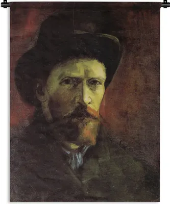 Produktbild von MuchoWow® Wandteppich Wandbehang Selbstbildnis mit Filzhut - Vincent van Gogh 90x120 cm Tapisserie Dekoration Wandtuch - Wanddeko