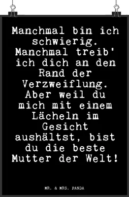 Produktbild von Mr. & Mrs. Panda Bild Manchmal bin ich schwierig.... DIN A4 - Schwarz - Geschenk, Muttertag, Wandbild, Kunstdruck, Mama, Mutti, Sprüche, drucke, Poster, Mami, Plakat