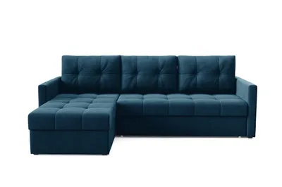 Produktbild von Sofello Ecksofa mit Schlaffunktion blau IVIO I aus Velour stoff in modischen Farben.Moderne Steppung.HIT 2025!!