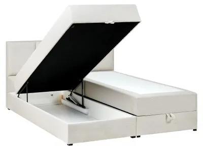 Produktbild von Boxspringbett mit hochklappbarem Bettkasten, Stoff cremeweiß, 160x200 cm