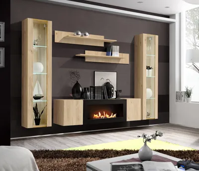 Produktbild von Anbauwand Wohnwand FLY M2 HJ mit Push-Click System mit Bio Ethanol Kamin und Led