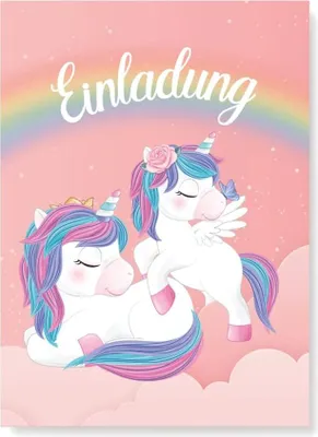 Produktbild von Friendly Fox 12 Einhorn Einladung Mädchen, DIN A6 Klappkarten Einladungskarten Kindergeburtstag Mädchen, Geburtstagseinladung
