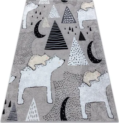 Zdjęcie produktu dla Dywan do prania JUNIOR 51974.802 Niedźwiedzie, zwierzęta dla dzieci, antypoślizgowy -  szary 200x290 cm
