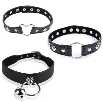 Imagen del producto de Conjunto de 3 collares góticos de cuero sintético (PU) para mujeres y hombres