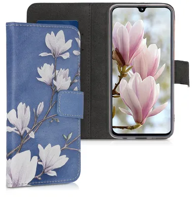 Produktbild von kwmobile Wallet Case kompatibel mit Samsung Galaxy A40 Hülle - Cover mit Ständer und Kartenfächern - Magnolien Taupe Weiß Blaugrau