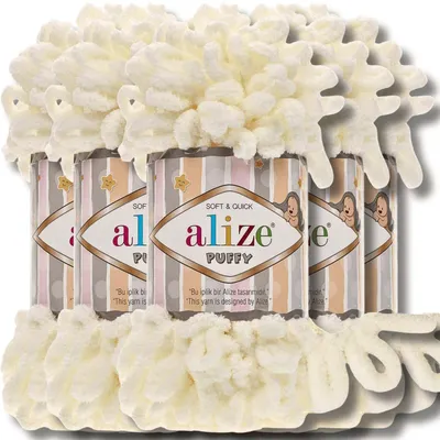 Produktbild von Alize 5x 100g Puffy Wolle, Uni, Häkeln, Stricken (Light Cream - 62)