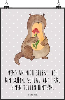 Produktbild von Mr. & Mrs. Panda Bild Otter Blumenstrauß DIN A0 - Grau Pastell - Geschenk, Achtsamkeit, Süß, drucke, Plakat, Seeotter, Kunstdruck, Selbstvertrauen, Positiv, wanddeko