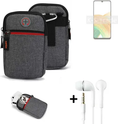 Produktbild von K-S-Trade Gürteltaasche + Kopfhörer kompatibel mit Samsung Galaxy A33 5G Handy Tasche Holster Schutz Hülle Handy Hülle grau Zusatzfächer 1x