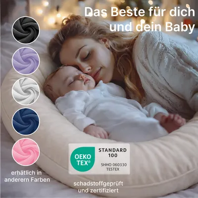 Produktbild von ELONEO Seitenschläferkissen mit Bezug, Stillkissen, Schwangerschaftskissen XXL, Creme