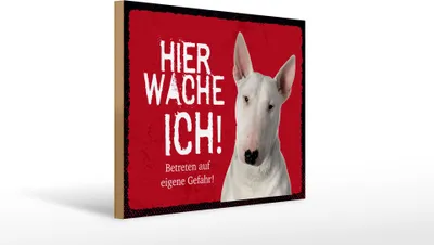 Produktbild von Holzschild Hinweis Bullterrier hier wache ich eigene Gefahr, 40 x 30 cm, Holzschilder Tiere Achtung