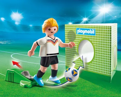 Produktbild von PLAYMOBIL 70479 Sports & Action Nationalspieler 7,5 cm Deutschland Fußball Rasensport Ball Trikot Spieler Kickfunktion Torwand Spieleset