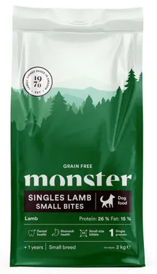 Produktbild von Monster Dog Grain Free Singles Lamm Small Bites 2kg Getreidefreies Trockenfutter mit Lamm für ausgewachsene Hunde kleiner Rassen