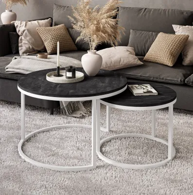 Produktbild von Runder Couchtisch 2in1 CIRI Dunkelbeton