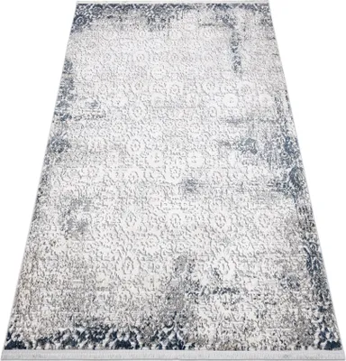 Produktbild von Modern Teppich REBEC Franse 51172A - zwei Ebenen aus Vlies creme / dunkelblau  Blau 240x330 cm