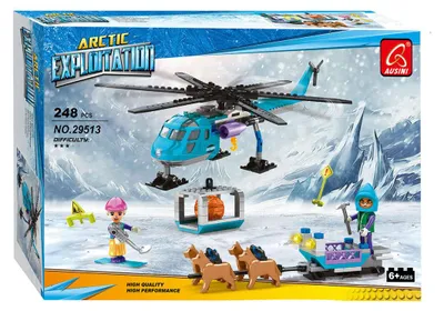 Produktbild von Bausatz „Poolmission: Hubschrauber & Hundeschlitten“ – 248 Teile