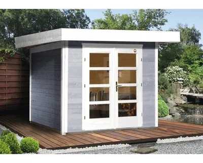 Productafbeelding van Tuinhuis Weka Designhaus 126+, grootte 1, hoogte van de doorgang 195 cm, met vloer, afmetingen 356 x 284 cm, grijs
