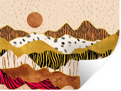 Produktbild von MuchoWow® Wandtattoo Wandsticker Wandaufkleber Tiger Druck - Pastell - Gold - Druck - Tiger - Abstrakt 80x60 cm Selbstklebend und Repositionierbar - Faltenfrei