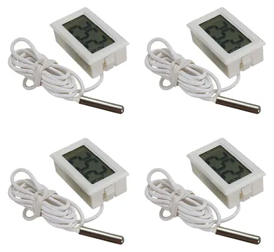 LCD-Thermometer mit externem Sensor, 4 Stück, Weiß