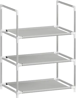 Produktbild von WOLTU Schuhregal mit 3 Ablagen, Schuhständer Metallgestell, 41x28x55 cm : Grau Farbe: Grau