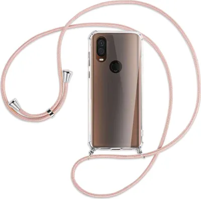Produktbild von Handykette Backcover-Schutzhülle mit Band (Metall silberfarben) für Motorola One Vision - roségold