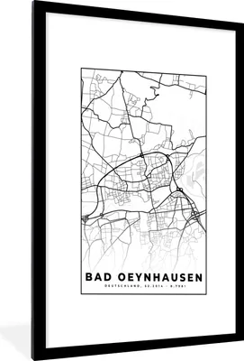 Produktbild von MuchoWow® Gerahmtes Poster Bad Oeynhausen - Karte - Stadtplan 60x90 cm - Poster mit Schwarzem Bilderrahmen Wandposter Rahmen Foto Bilder - Dekoration - Wandposter Wohnzimmer - Hochwertig