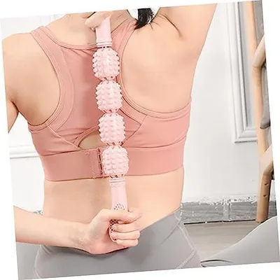 Produktbild von Yoga-Massagerolle mit 4 Rädern zur Tiefenentspannung – Muskelrolle für Arme, Nacken, Taille, Schultern, Waden und Oberschenkel – Zubehör