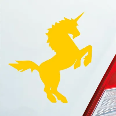 Produktbild von Auto Aufkleber Einhorn Last Unicorn Pferd Pony 10x11 cm Gelb Sticker Heckscheibenaufkleber