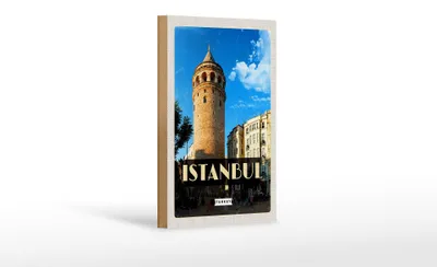 Produktbild von Holzschild Reise 12x18cm Retro Istanbul Turkey Galataturm Dekoration