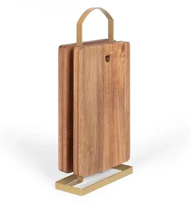 Immagine prodotto di 4 taglieri MES152 - Legno di acacia  - 22 x 14 cm - Supporto in metallo