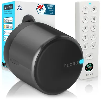Produktbild von Tedee GO2 Alu Smart Lock Set mit Keypad PRO – Elektronisches Türschloss, Fingerabdruck & PIN, Nachrüstbar, Auto-Unlock, Matter, Apple HomeKit, Alexa