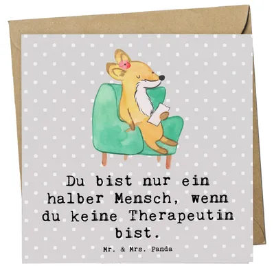 Produktbild von Mr. & Mrs. Panda Grußkarte Therapeutin Herz - Grau Pastell - Geschenk, faltkarte, doppelkarte, Klappkarte, anlasskarte, Glückwunschkarte