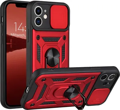 Produktbild von Armor Handyhülle für Apple iPhone 12 Kameraschutz Handy Panzer Case Cover Schutzhülle Outdoor Farbe: Rot