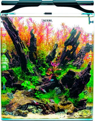 Produktbild von Aquarium OptiBent 70 weiss, ca. 68 l mit LED Beleuchtung, Heizer, Innenfilter und Unterlage, Weißglas Nanoaquarium