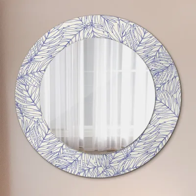 Produktbild von Ø60cm Spiegel - Glasrahmen mit Aufdruck - Wandspiegel Schlafzimmer - tropisch Palme Grafur