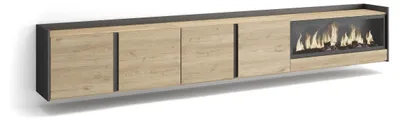 Immagine prodotto di Mobili TV effetto legno rovere e nero 315x35x50cm camino effetto fuoco