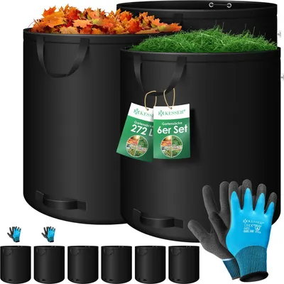 Produktbild von KESSER® Gartensack Set Laubsack Gartenabfallsack inkl. Handschuhe - Selbststehend 4 Griffe Stabil Robust & Faltbar - Laubsäcke Rasenschnitt Gartensäcke für Gartenabfälle Grünschnitt