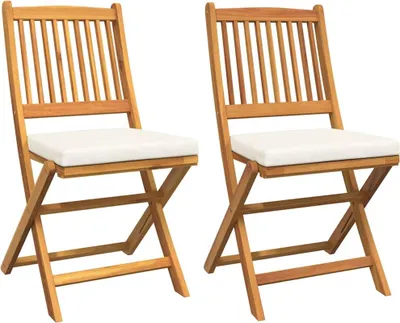 Immagine prodotto di vidaXL Sedia pieghevole con cuscini, 2 pezzi, marrone, legno massello di acacia