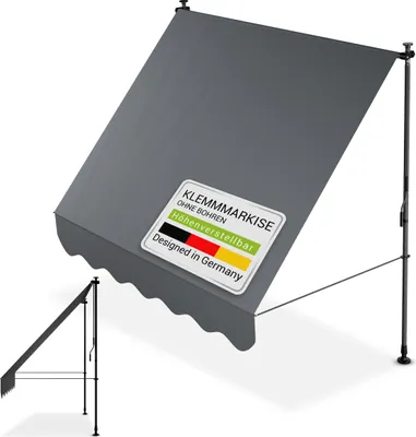 Produktbild von Juskys Klemmmarkise Kapstadt 200x120 cm - Höhenverstellbar, Montage ohne Bohren, wasserabweisende Beschichtung - Grau
