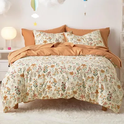 Zdjęcie produktu dla Komplet pościeli 2-częściowy: prześcieradło 135x200 cm + poszewka na poduszkę 80x80 cm, kolor kremowy, wzór kwiatowy, mikrofibra, certyfikat Öko-Tex