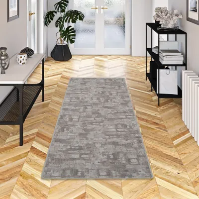Produktbild von Feinschlingen Läufer Velour Teppich Strong Hellgrau Trend, Größe:80x200 cm