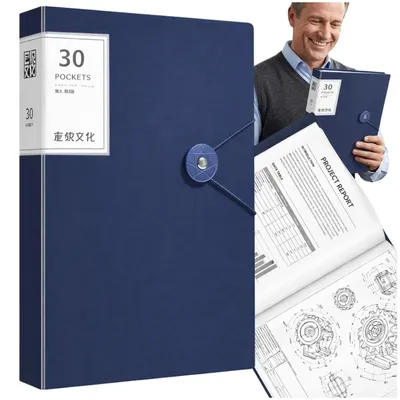 Obrázek produktu pro Pořadač na dokumenty formátu A4, tmavě modrý, s organizérem, 30 přihrádek