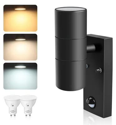 LED-Wandleuchte außen, Bewegungsmelder, 8 W, schwarz