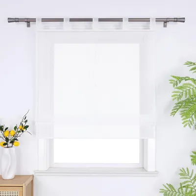 Produktbild von Joyswahl Leinenoptik Raffrollo mit Schlaufen Modern Raffgardine für Küche Wohnzimmer Esszimmer Luftdurchlässig Sichtschutz Weiß BxH: 100x130 cm