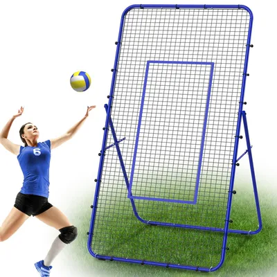 Image de Réflecteur de balle de volley-ball Zimilo 2,1 x 1,2 m, réglable selon plusieurs angles, appareil d'entraînement double face pour le football, le volley-ball et le basket-ball, avec des poteaux métalliques robustes