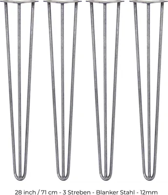 Produktbild von SKISKI LEGS 4 x 3 Streben Hairpin-Legs Haarnadelbeine Haar-Nadel-Beine Haarnadel-Beine Tischbeine Stuhlbeine Möbelbeine Möbelfüße Haarnadel-Tischbeine 71cm H 12mm D Rohstahl