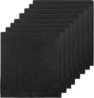 Obrázok produktu pre Pratateľné utierky z mikrovlákna, 8 ks, čierne, 20 x 20 cm, opakovane použiteľné utierky na leštenie a čistenie do kuchyne, domácnosti, auta a na sklo